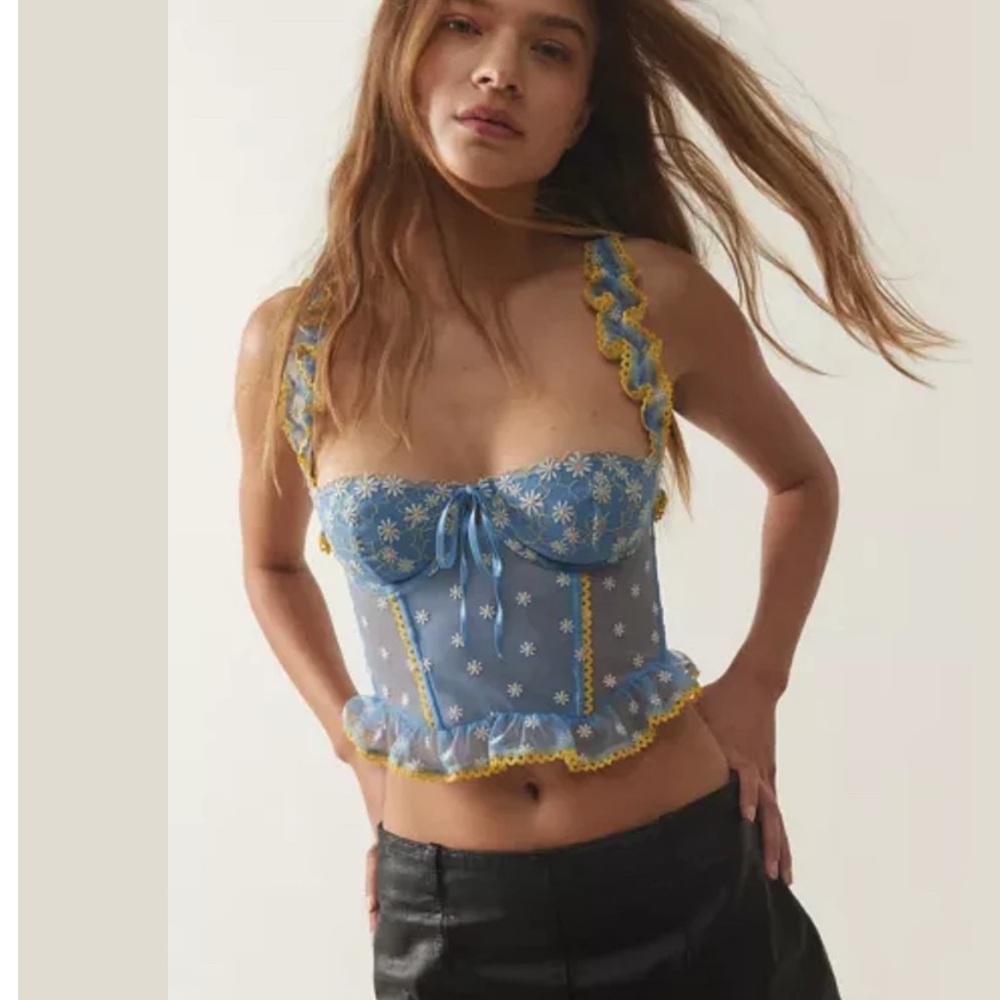 Urban Outfitters Blue and Green Bustier Crop Top